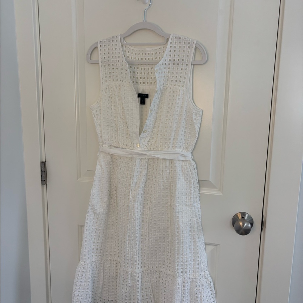 J.Crew All Over Eyelet Lace White Tie Dress - Picture 4 of 8